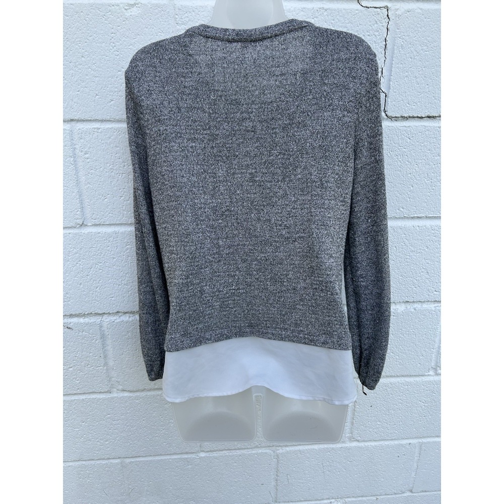 NY&Co SOHO Women's S Gray Sweater Pearls  Layered Look Lt Weight Shimmer L/S - Picture 7 of 7